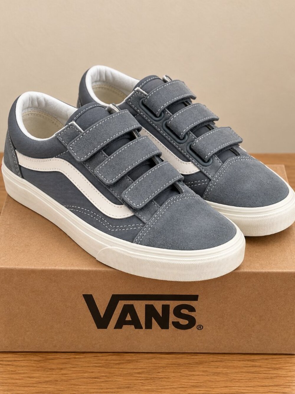 Vans Old Skool V Blue Gray Velcro Sneakers Women’s 8